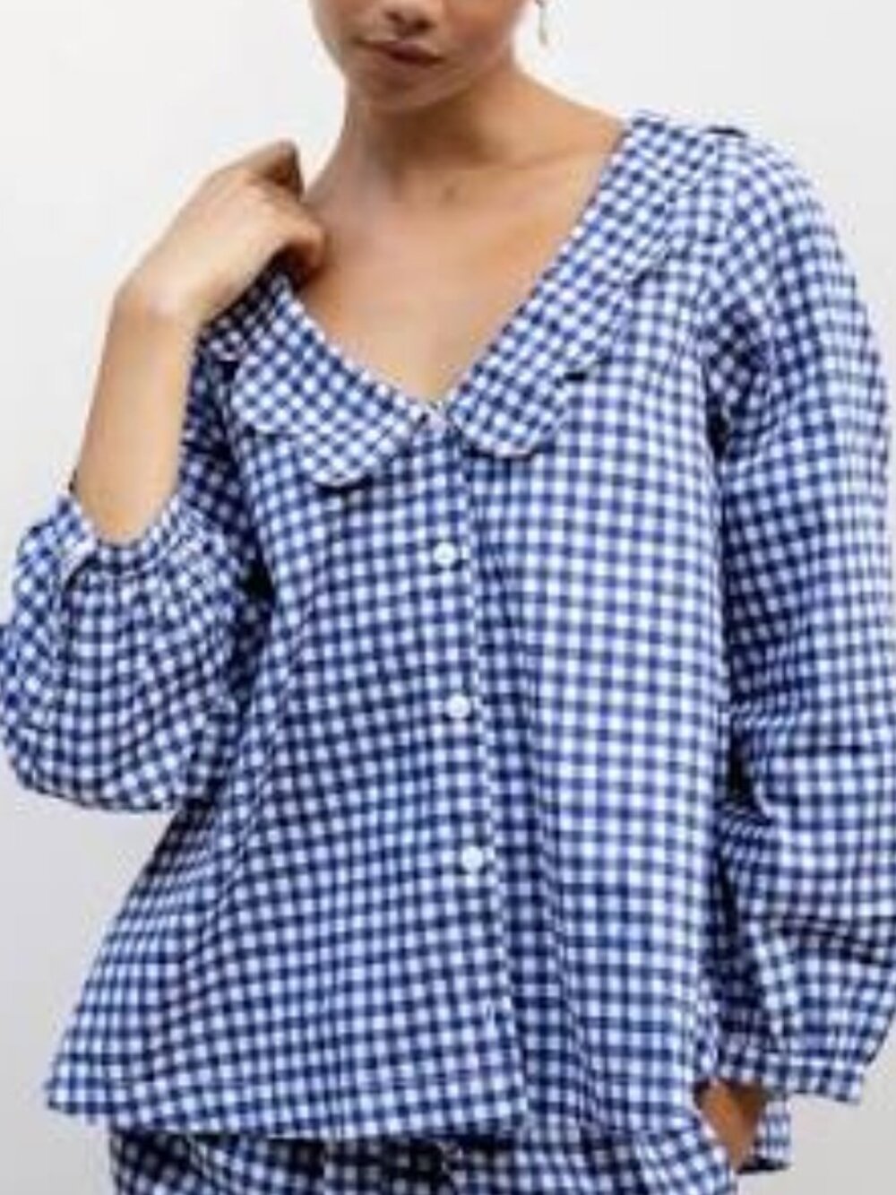 NEW! PIYAMA PENELOPE BABY DOLL CHECKERED COTTON PAJAMA TOP A-LINE SWING sz S
